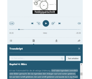 Screenshot des Webplayers auf dem man erkennen kann, das es nun Transkripte gibt